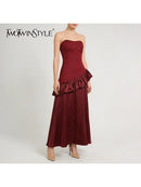 Spliced Ruffles Folds Long Dress