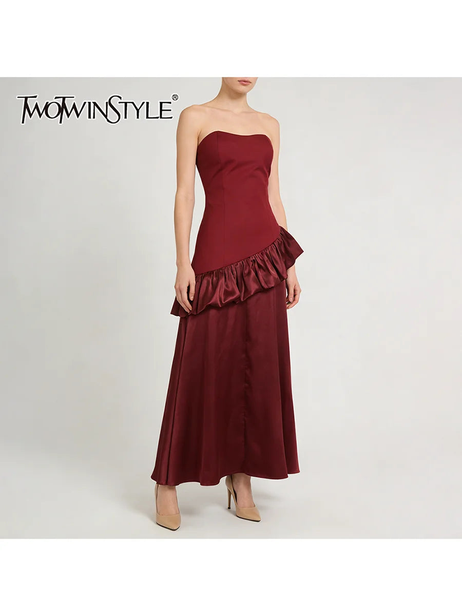 Spliced Ruffles Folds Long Dress