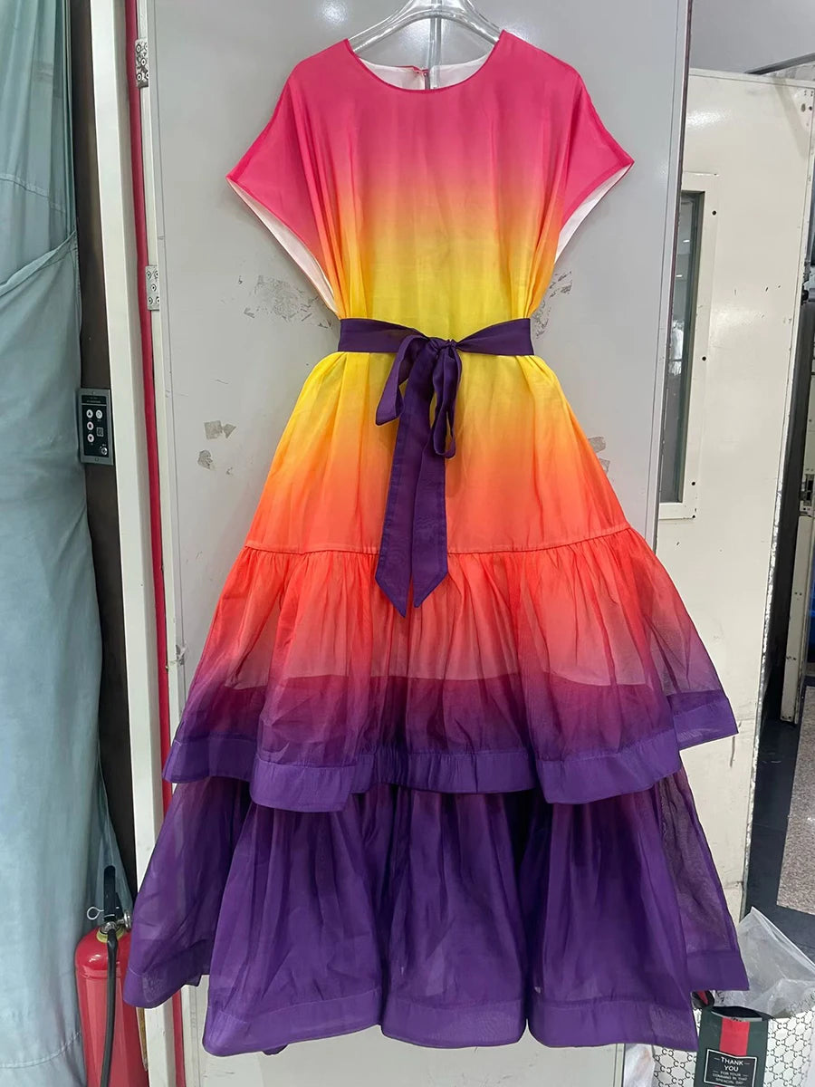 Gradient Ruffles Folds Dresses