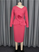 Plus Size Peplum 3D Flower Midi Dress