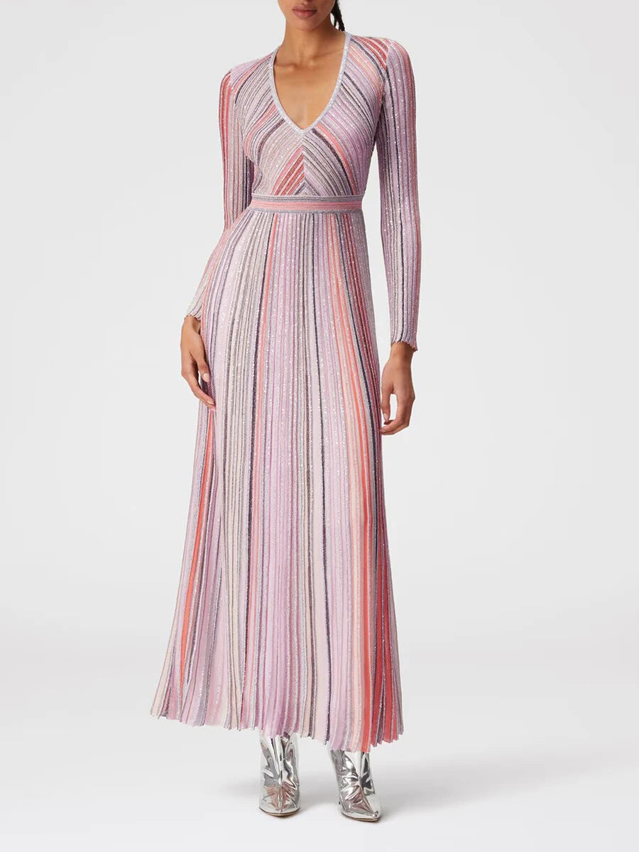 Color Striped Casual Long Dresses