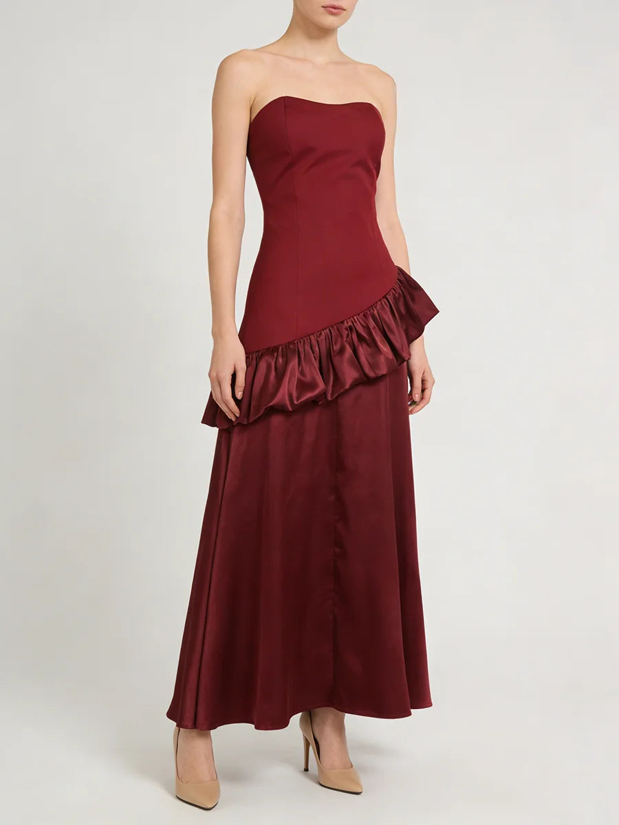 Spliced Ruffles Folds Long Dress