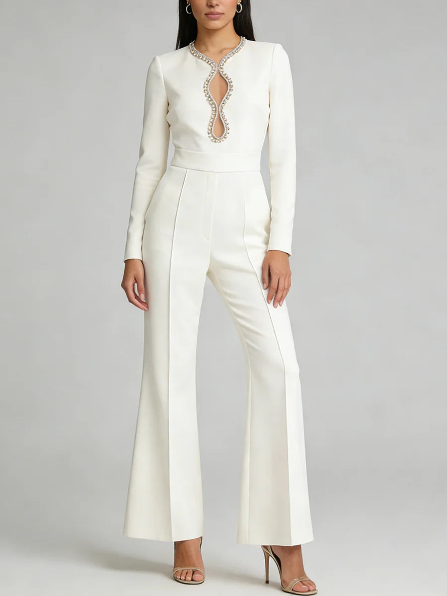Hollow Out Spliced Bead Minimalist Jumpsuit