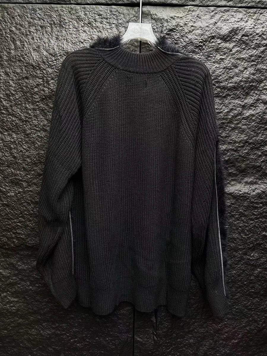 Solid Loose Spliced Fluff Casual Sweaters