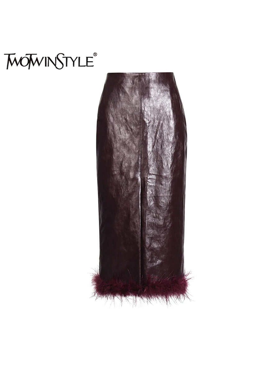 Leather-Feathered Pockets Skirts