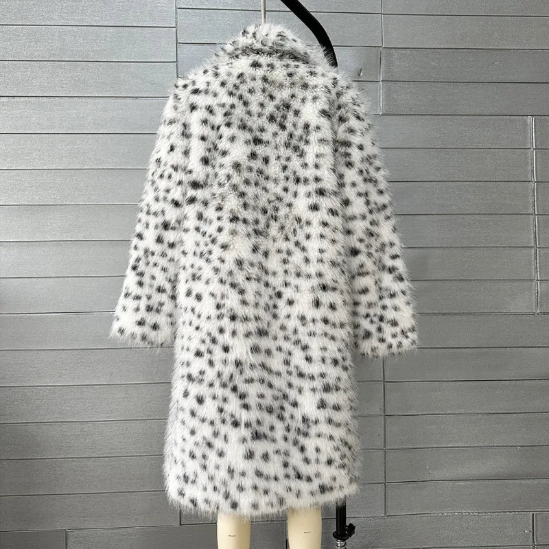 White Leopard Long Plush Jacket