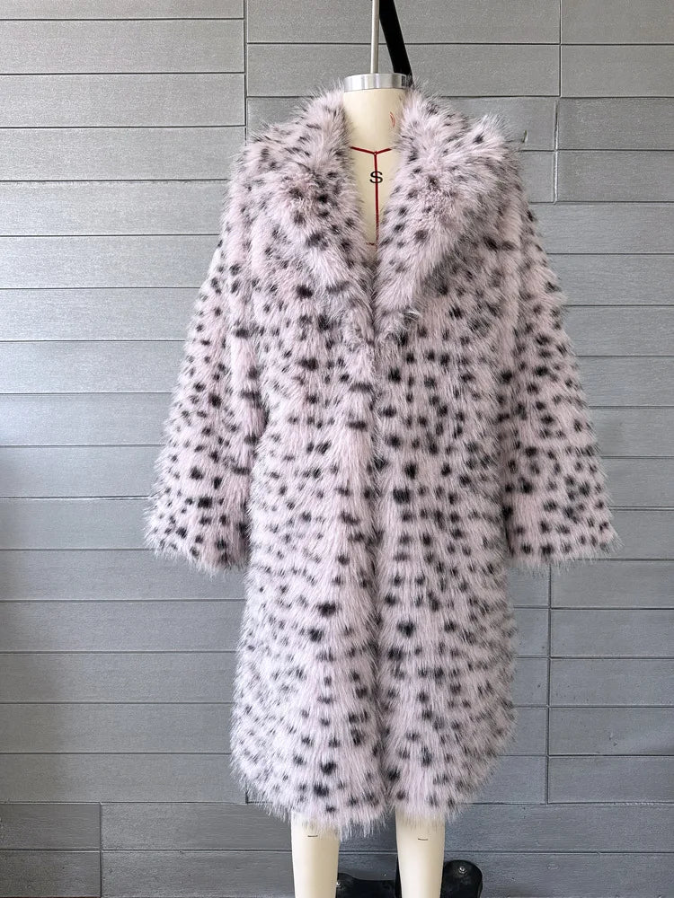 White Leopard Long Plush Jacket