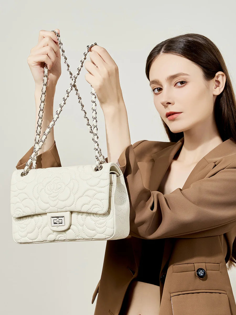 Camellia Pattern Chain Crossbody Bags