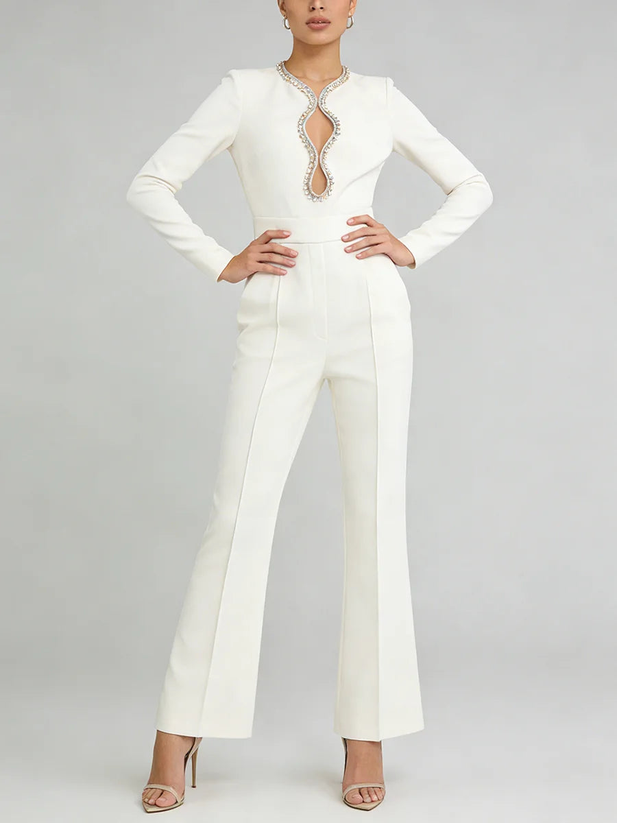 Hollow Out Spliced Bead Minimalist Jumpsuit