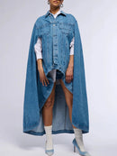 Denim Lapel Batwing Sleeve Coat