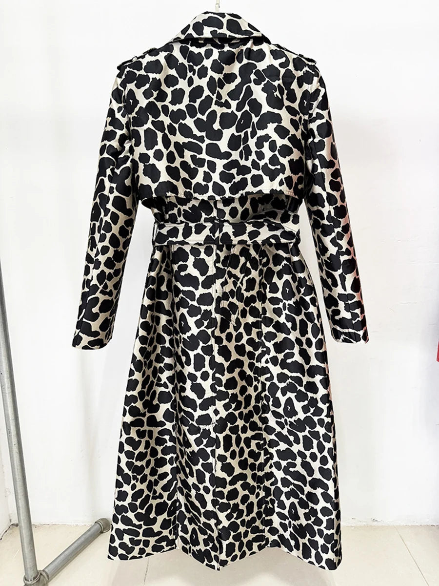 Leopard Slimming Spliced Belt Fashion Trench