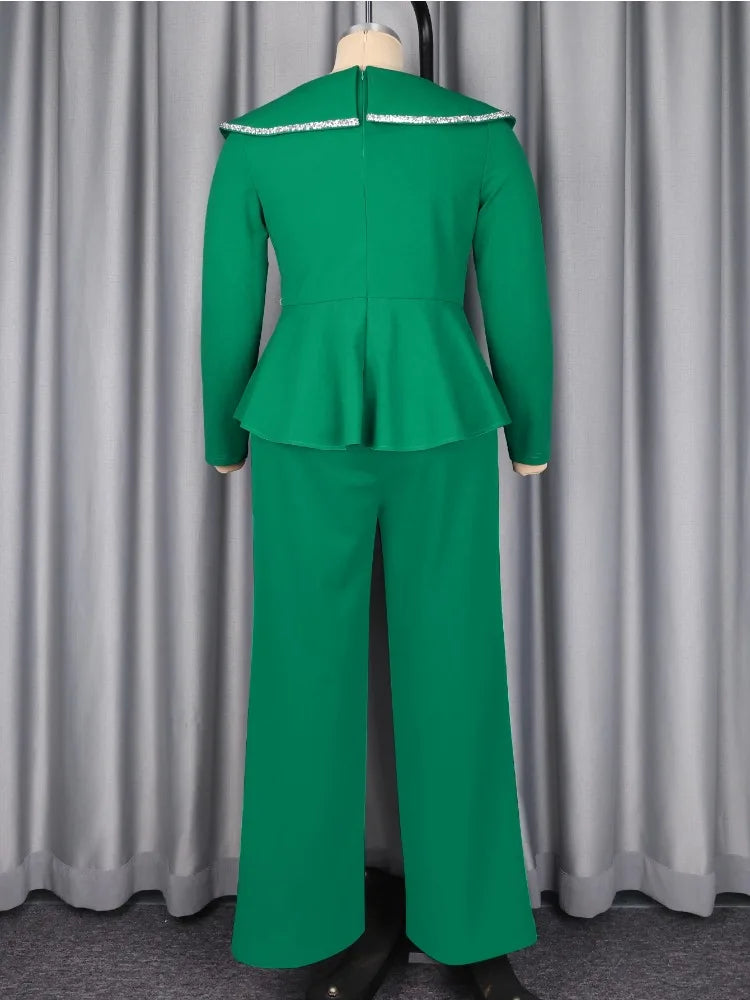 Plus Size Two Piece Sets V Neck  Peplum