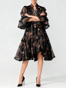 Printing Spliced Ruffles Dresses