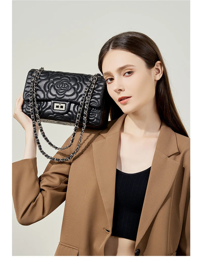 Camellia Pattern Chain Crossbody Bags