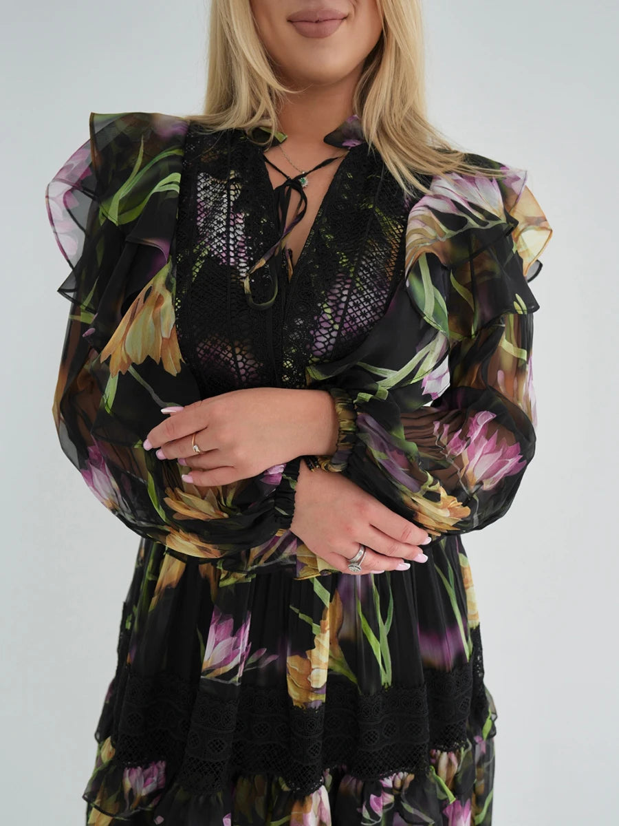 V Neck Long Sleeve Dress