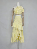 Embroidery Two Piece Ruffles Skirt Sets
