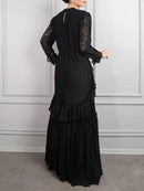 Sheer Spliced Appliqués Dresses