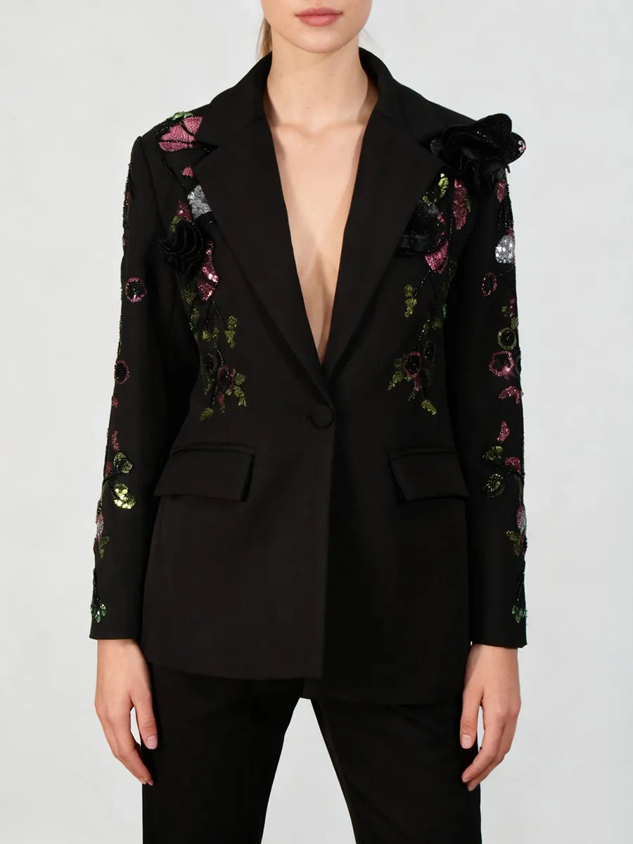 Sequins Elegant  3D Flower Blazer