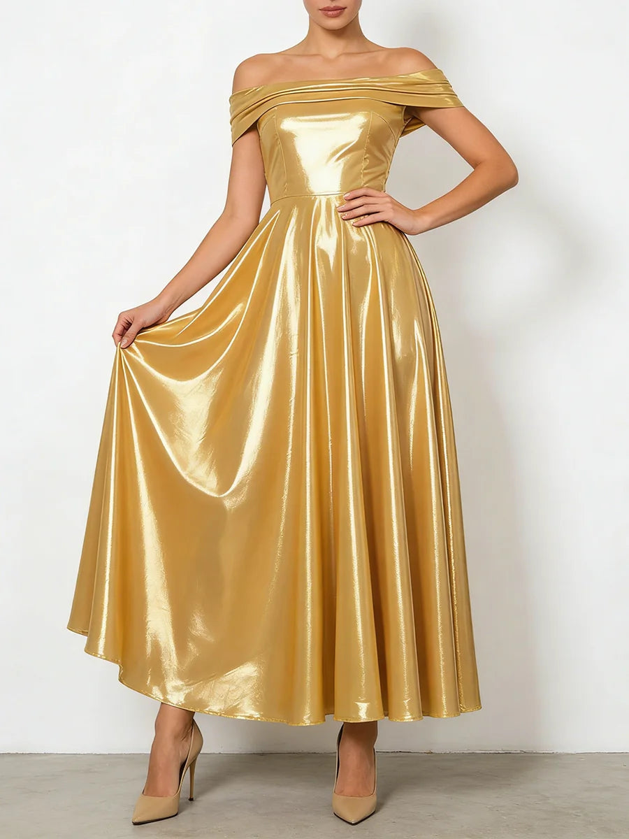 Gold Draped Slimming Dress