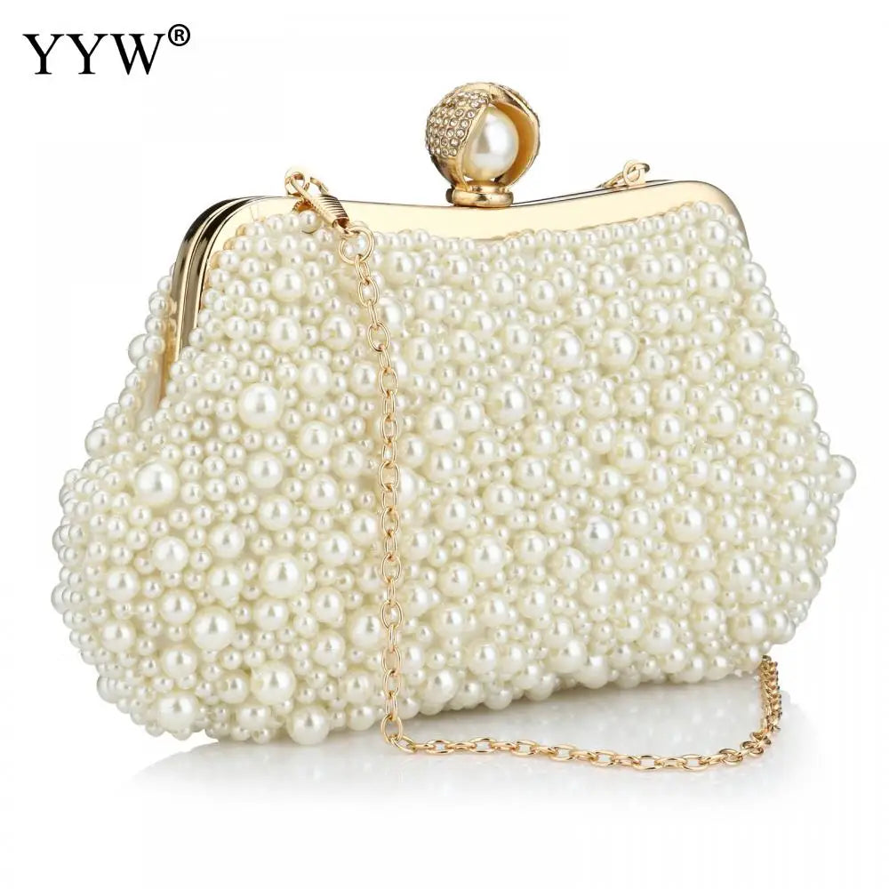 White Pearl Beaded Clutch Purse