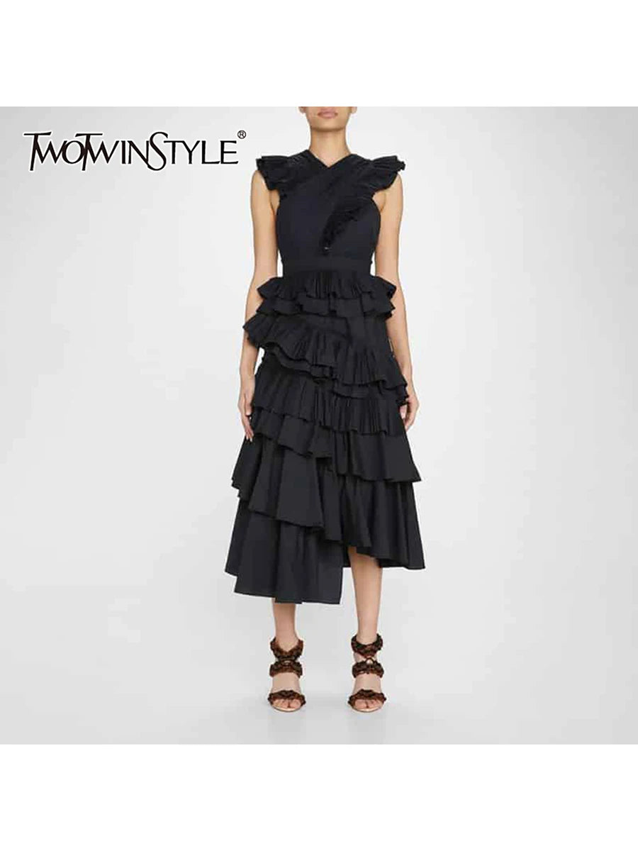 Spliced Ruffles Folds Dresses
