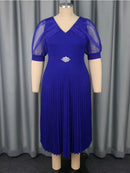 Plus Size Sheer Puff Sleeves with Rhinestone Dress