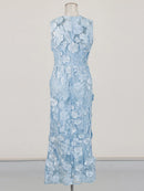 Spliced Appliqués Slimming Dress
