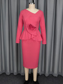 Plus Size Peplum 3D Flower Midi Dress