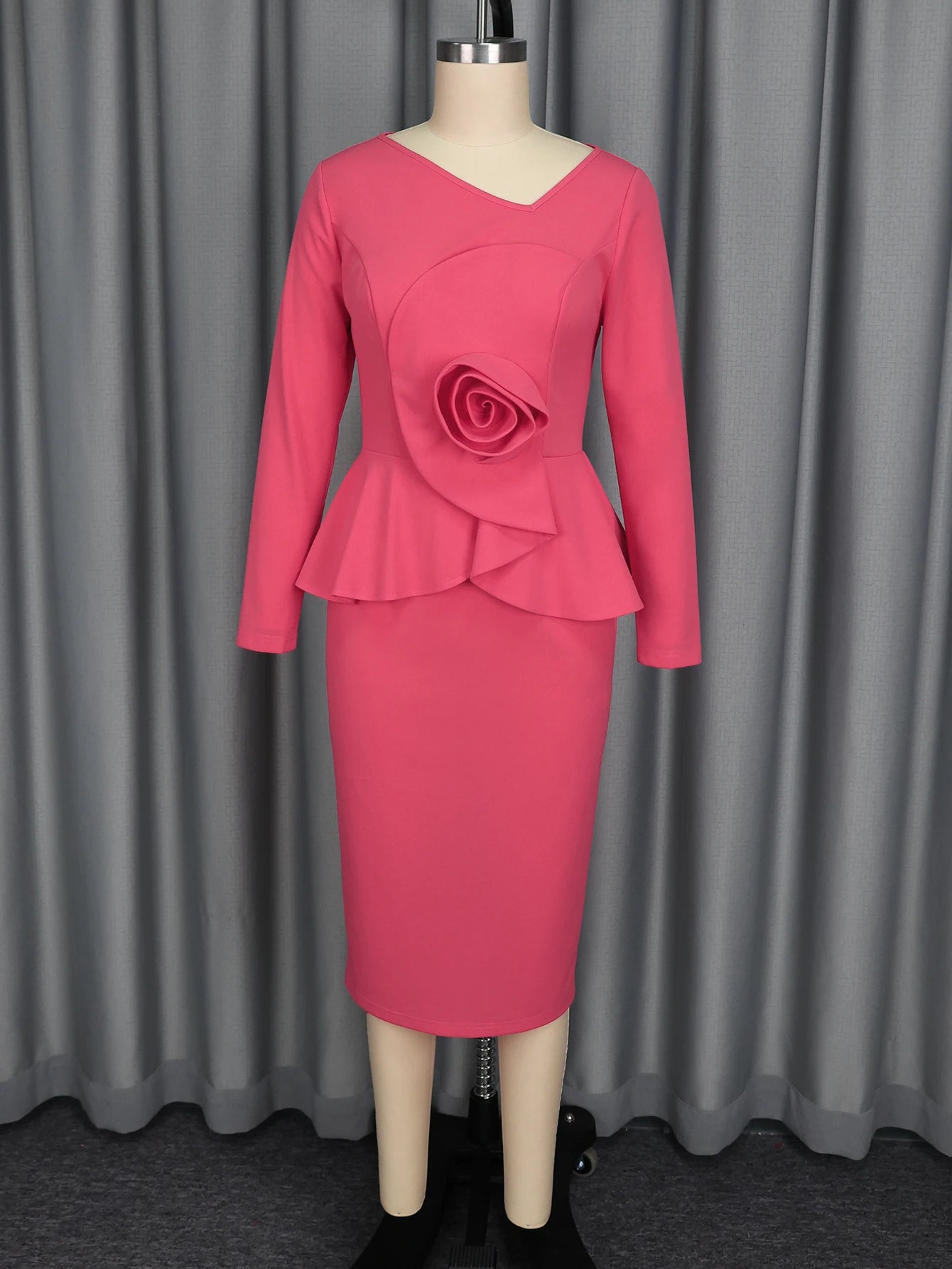 Plus Size Peplum 3D Flower Midi Dress