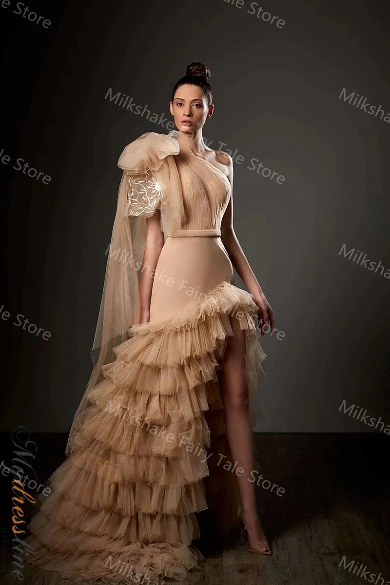 One Shoulder Tiered Ruffles Dress