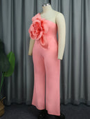 Plus Size Flower Appliqués One Shoulder  Jumpsuits