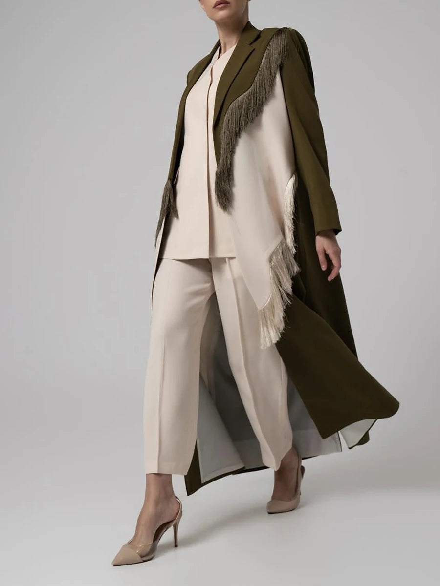 Hit Color Loose Tassels Coats