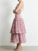 Pink Loose Spliced 3D Flower Chic Dresses