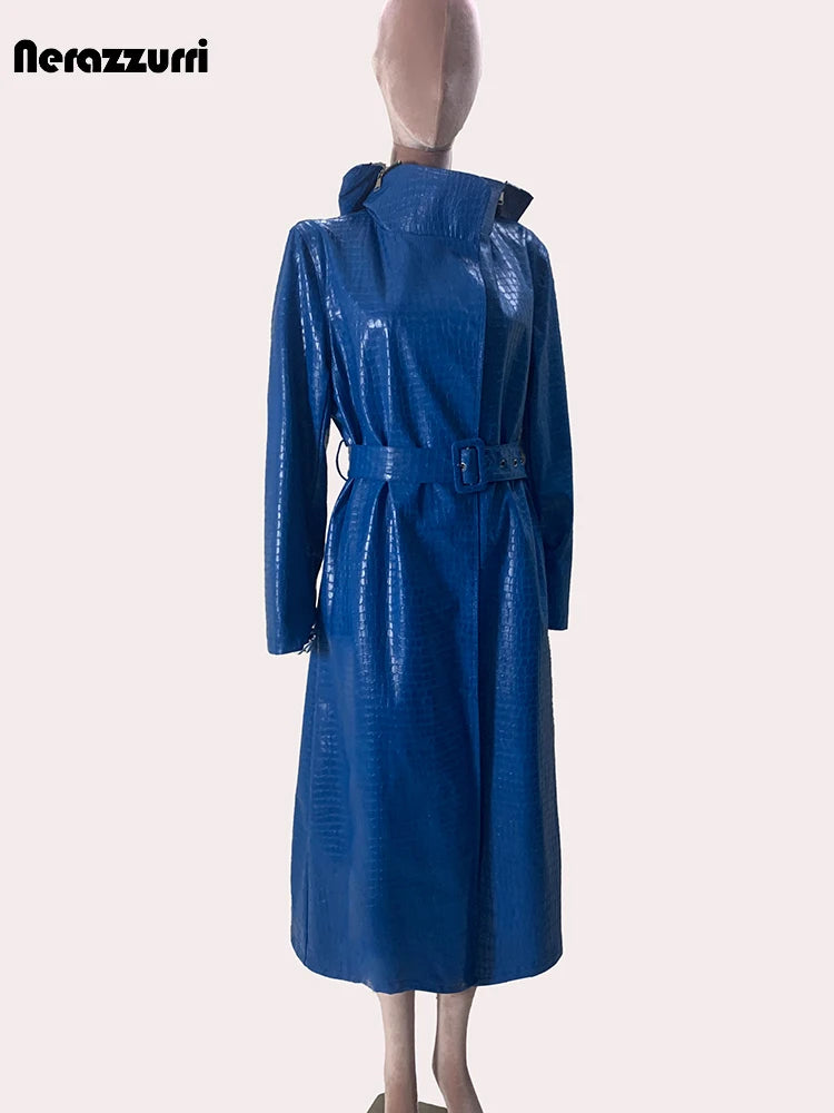 Long Waterproof Blue Shiny Reflective Raincoat