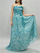 Blue Loose Spliced Flowers Dresses