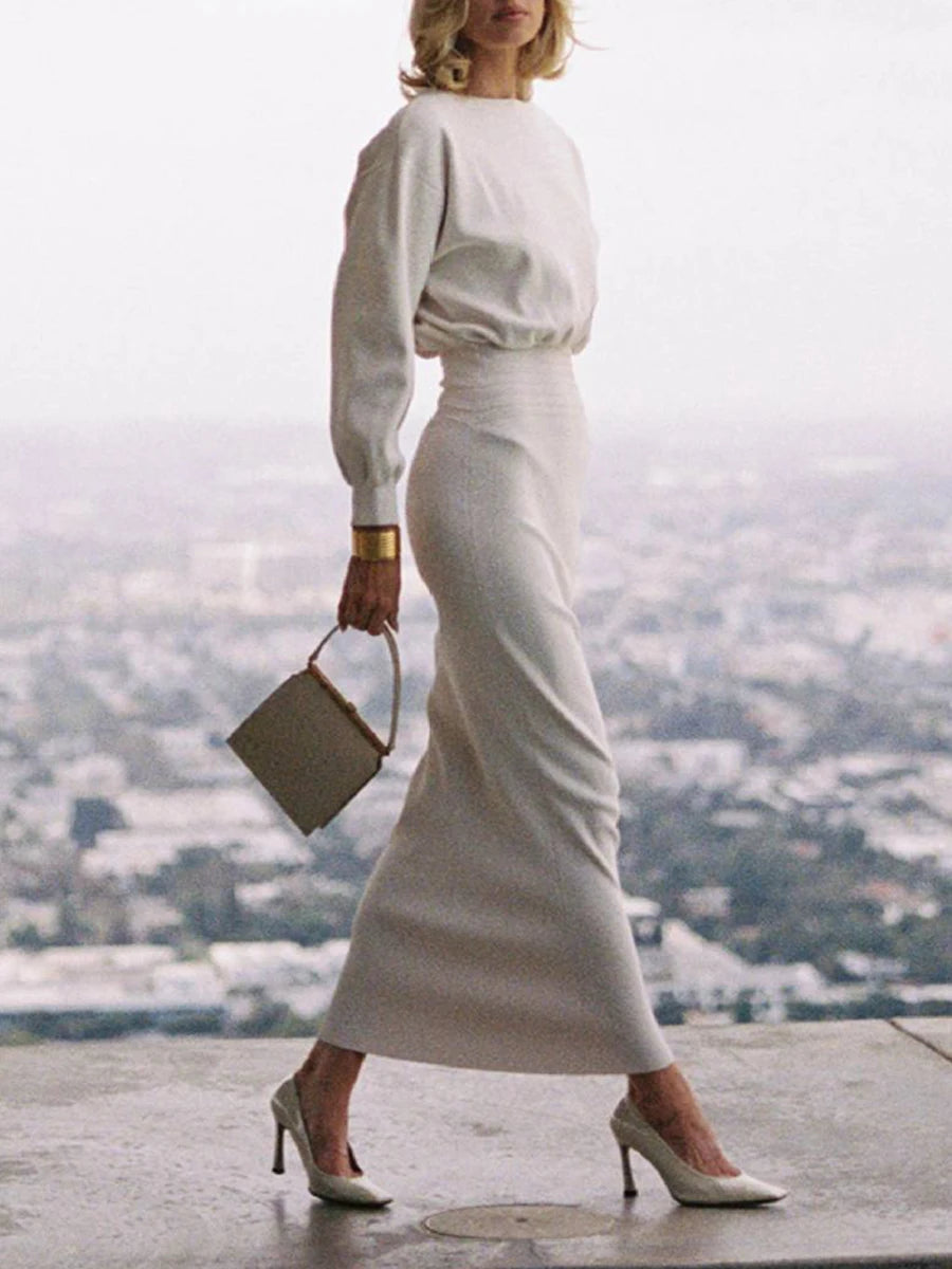 Round Neck Elastic Waist Dress