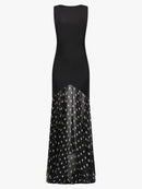 Sheer Spliced Wave Point Long Dress