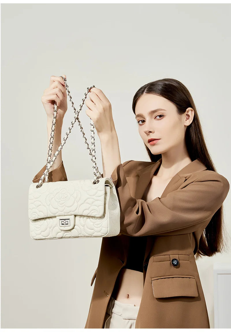 Camellia Pattern Chain Crossbody Bags