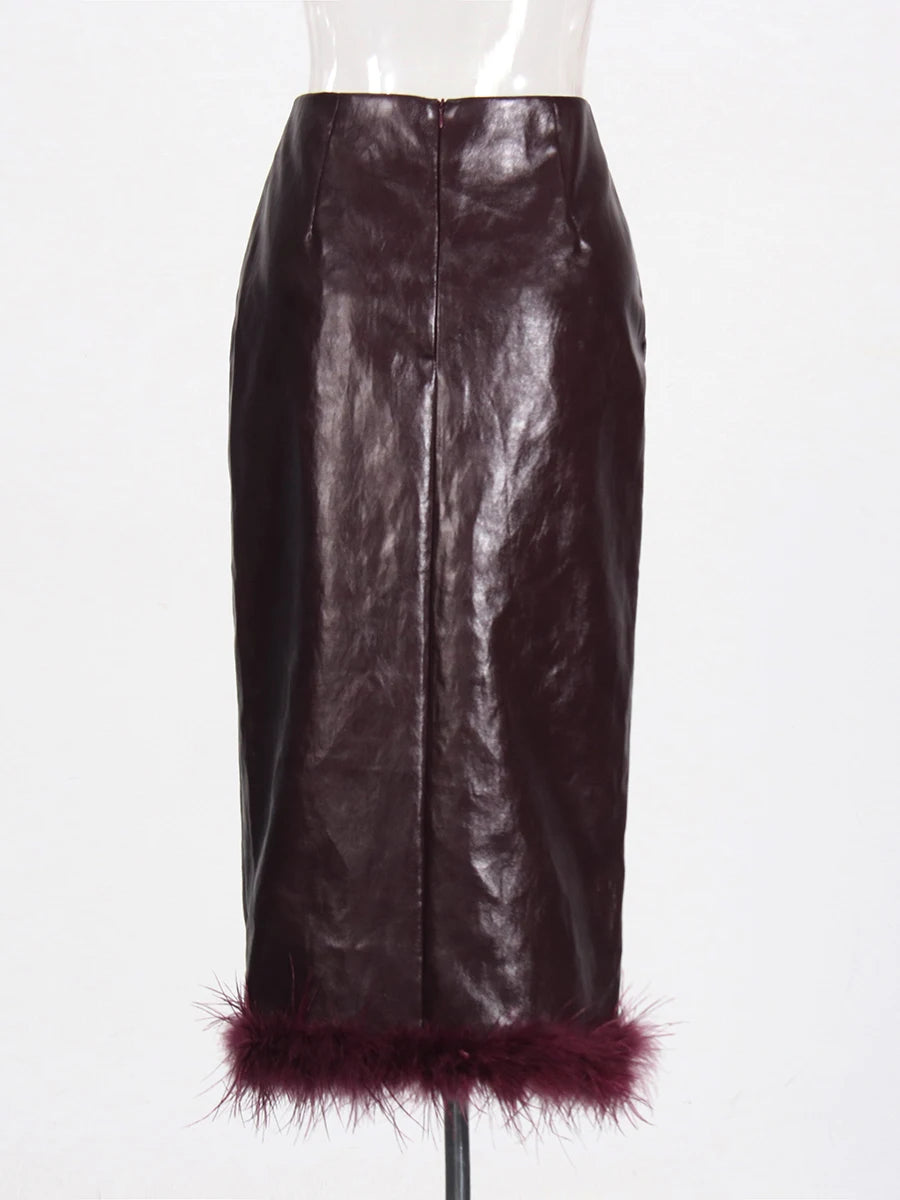 Leather-Feathered Pockets Skirts