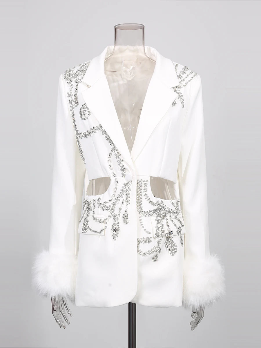 Solid Hollow Out Diamonds Elegant Blazers