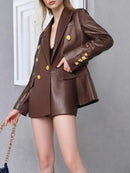 Double Breasted  Leather Blazer For Women