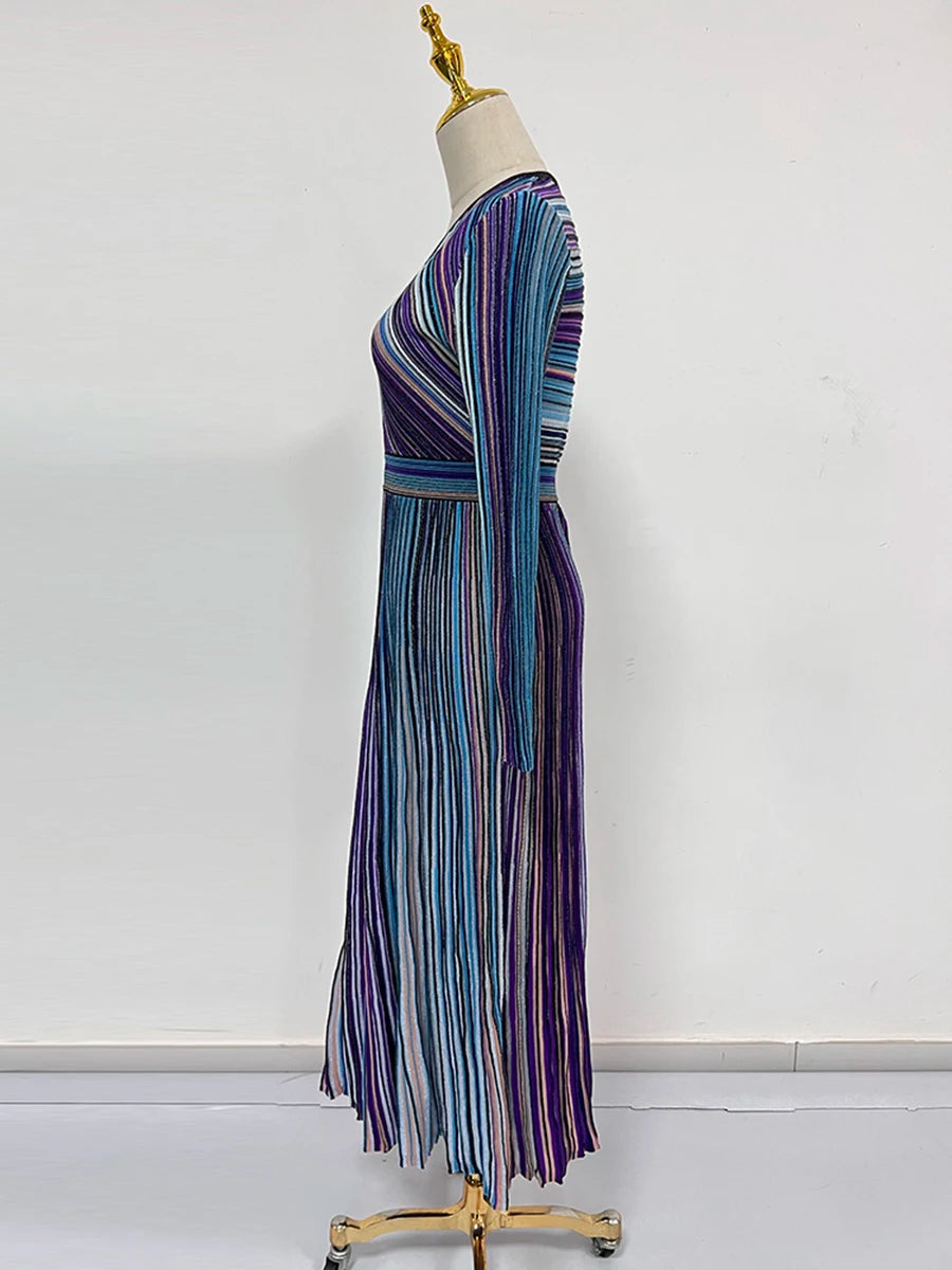 Color Striped Casual Long Dresses