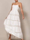 Hollow Out Spliced Embroidery Long Dresses