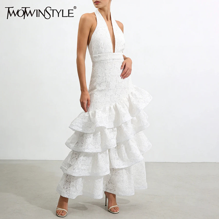 Hollow Out Spliced Embroidery Dresses