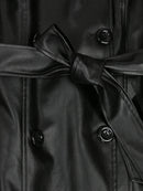 Extra Long Waterproof Black Leather Coat