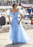 V-neck Ruffled A-line Gown