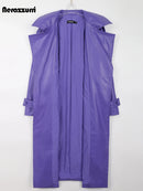 Long Purple Faux Leather Trench Coat