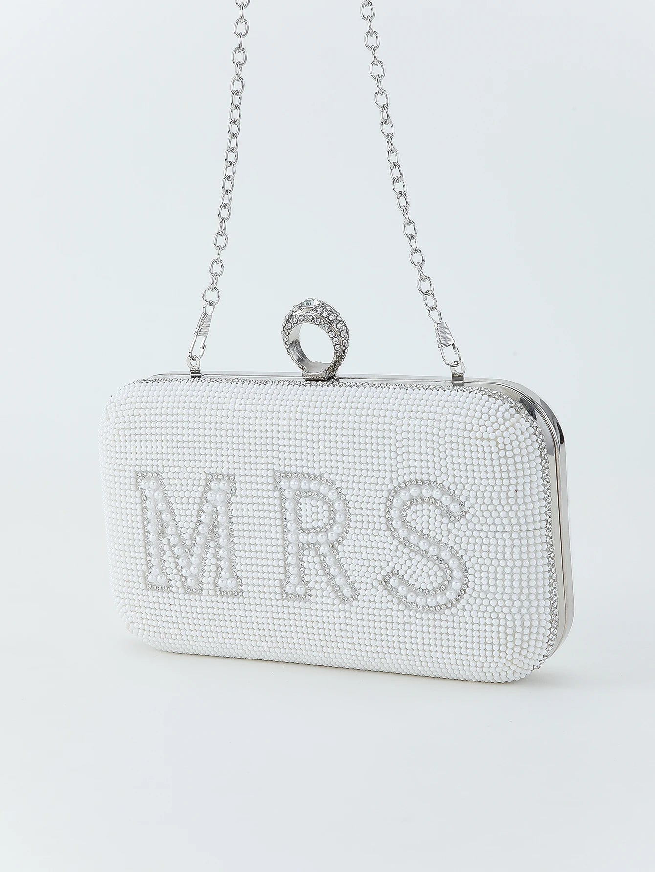 Pearl and rhinestone letter MRS clutch evening bag