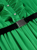 Plus Size Classy Green Pleated Dress