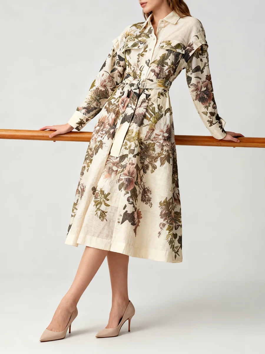 Hit Color Printing Spliced Lace Up Dresses